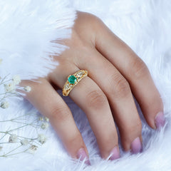 Natural Emerald Diamond Antique Looking Engagement Ring