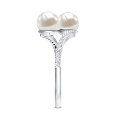 Moi et Toi Freshwater Pearl Bypass Ring with Diamond