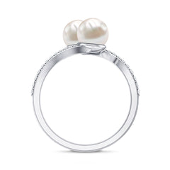 Moi et Toi Freshwater Pearl Bypass Ring with Diamond