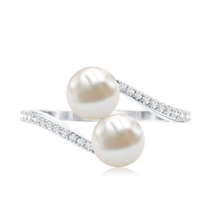 Moi et Toi Freshwater Pearl Bypass Ring with Diamond
