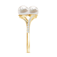 Moi et Toi Freshwater Pearl Bypass Ring with Diamond