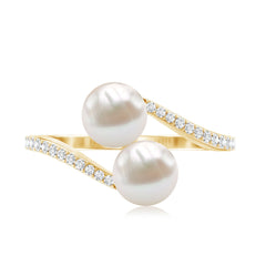Moi et Toi Freshwater Pearl Bypass Ring with Diamond