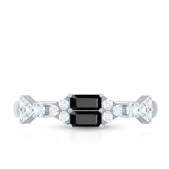 Genuine Black Onyx and Diamond Half Eternity Wedding Band