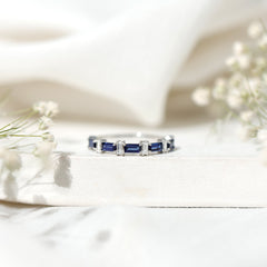 Blue Sapphire and Diamond Half Eternity Ring