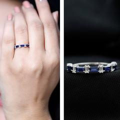 Blue Sapphire and Diamond Half Eternity Ring
