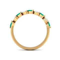 Natural Pear Shape Emerald Half Eternity Ring in East West Style