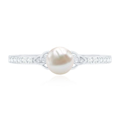 Freshwater Pearl and Diamond Side Stone Engagement Ring with Celtic Details