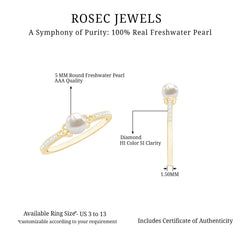 Freshwater Pearl and Diamond Side Stone Engagement Ring with Celtic Details