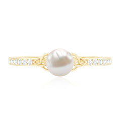 Freshwater Pearl and Diamond Side Stone Engagement Ring with Celtic Details