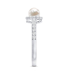 2.75 CT Classic Freshwater Pearl Promise Ring with Diamond Halo