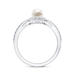 2.75 CT Classic Freshwater Pearl Promise Ring with Diamond Halo