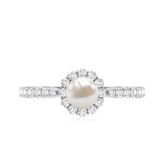 2.75 CT Classic Freshwater Pearl Promise Ring with Diamond Halo