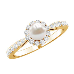 2.75 CT Classic Freshwater Pearl Promise Ring with Diamond Halo