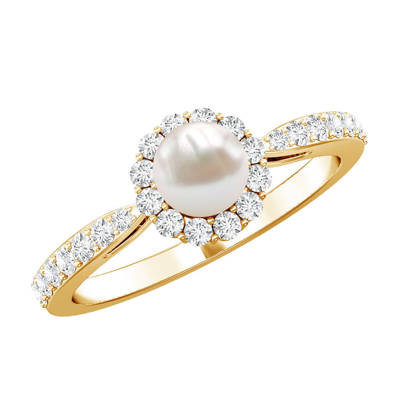 2.75 CT Classic Freshwater Pearl Promise Ring with Diamond Halo