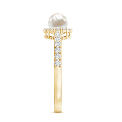 2.75 CT Classic Freshwater Pearl Promise Ring with Diamond Halo