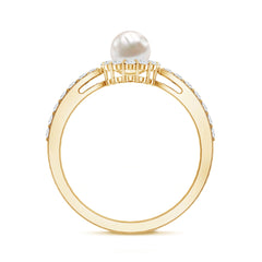 2.75 CT Classic Freshwater Pearl Promise Ring with Diamond Halo