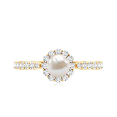 2.75 CT Classic Freshwater Pearl Promise Ring with Diamond Halo