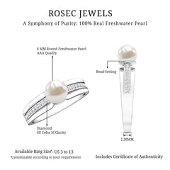 2.50 CT Freshwater Pearl Solitaire Ring with Diamond Side Stones