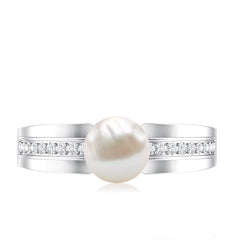 2.50 CT Freshwater Pearl Solitaire Ring with Diamond Side Stones