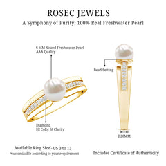 2.50 CT Freshwater Pearl Solitaire Ring with Diamond Side Stones