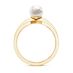 2.50 CT Freshwater Pearl Solitaire Ring with Diamond Side Stones
