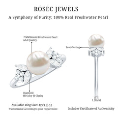 Nature Inspired Freshwater Pearl Solitaire Engagement Ring with Diamond Accent