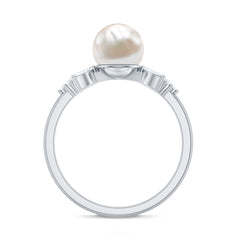 Nature Inspired Freshwater Pearl Solitaire Engagement Ring with Diamond Accent