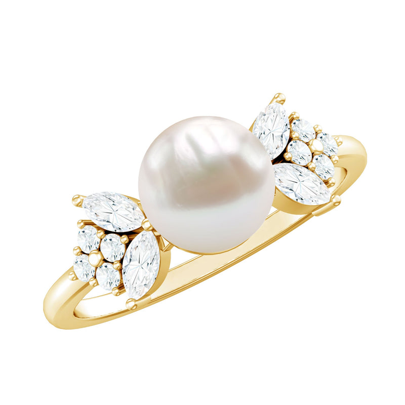 Nature Inspired Freshwater Pearl Solitaire Engagement Ring with Diamond Accent
