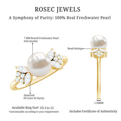 Nature Inspired Freshwater Pearl Solitaire Engagement Ring with Diamond Accent