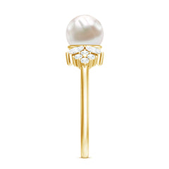 Nature Inspired Freshwater Pearl Solitaire Engagement Ring with Diamond Accent