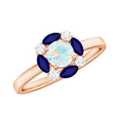 Natural Rainbow Opal and Sapphire Designer Ring