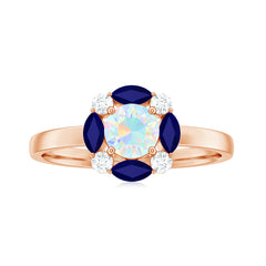 Natural Rainbow Opal and Sapphire Designer Ring