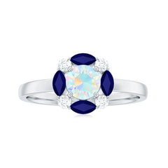 Natural Rainbow Opal and Sapphire Designer Ring