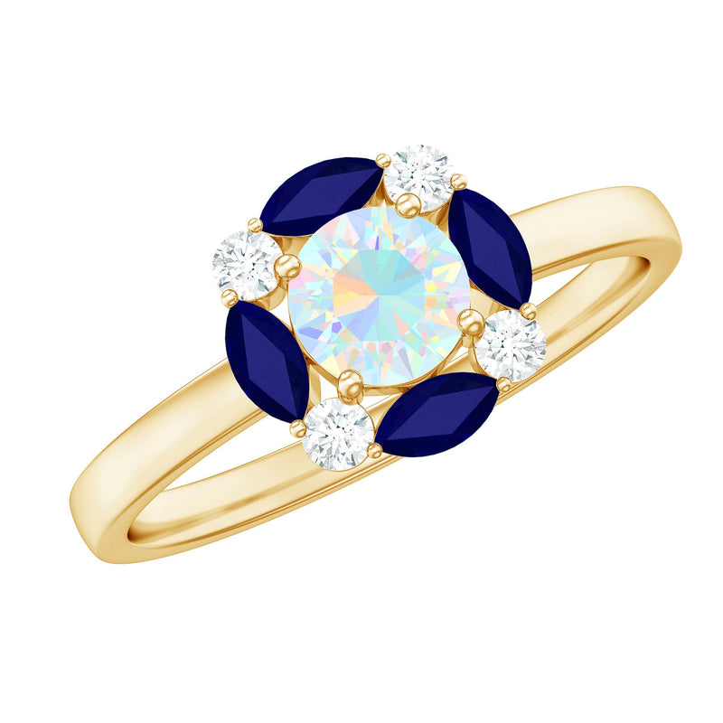 Natural Rainbow Opal and Sapphire Designer Ring