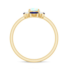 Natural Rainbow Opal and Sapphire Designer Ring