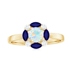 Natural Rainbow Opal and Sapphire Designer Ring