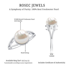6 CT Split Shank Freshwater Pearl Solitaire Ring in Gold Rope frame