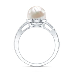 6 CT Split Shank Freshwater Pearl Solitaire Ring in Gold Rope frame