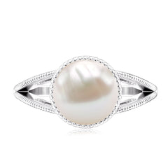 6 CT Split Shank Freshwater Pearl Solitaire Ring in Gold Rope frame
