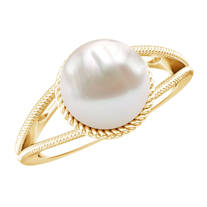6 CT Split Shank Freshwater Pearl Solitaire Ring in Gold Rope frame