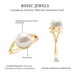 6 CT Split Shank Freshwater Pearl Solitaire Ring in Gold Rope frame