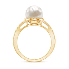 6 CT Split Shank Freshwater Pearl Solitaire Ring in Gold Rope frame