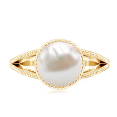 6 CT Split Shank Freshwater Pearl Solitaire Ring in Gold Rope frame