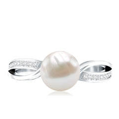 3 CT Freshwater Pearl Solitaire Ring with Diamond Infinity Shank
