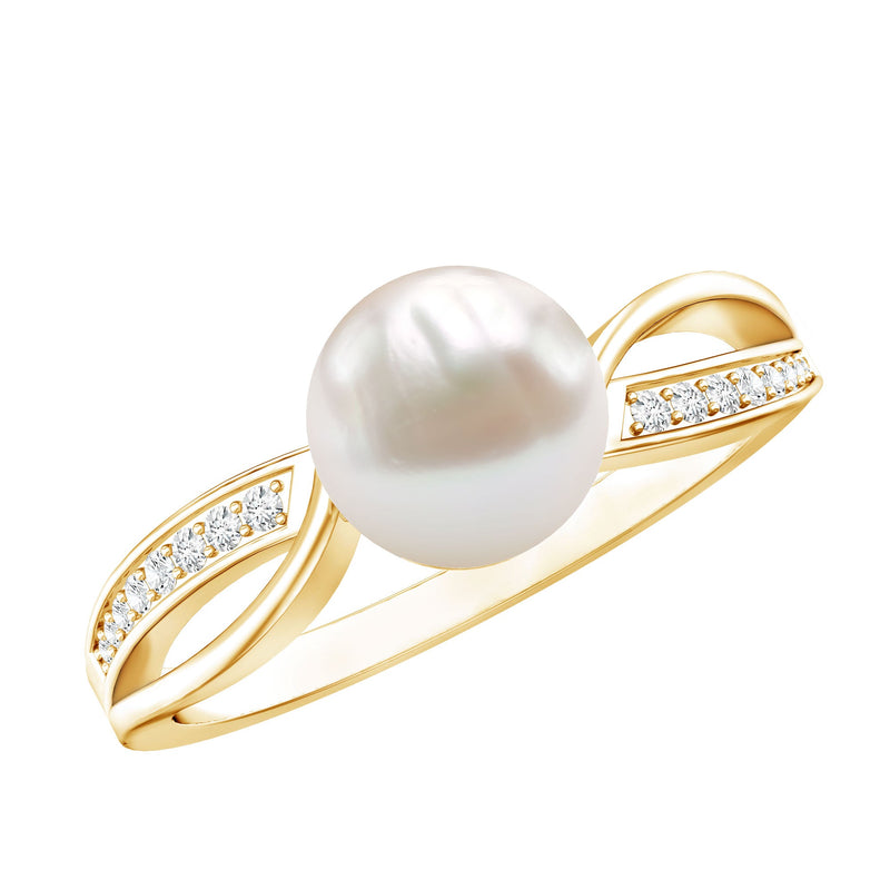 3 CT Freshwater Pearl Solitaire Ring with Diamond Infinity Shank