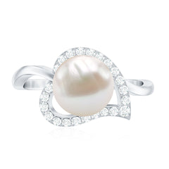 2.25 CT Freshwater Pearl and Diamond Heart Bypass Engagement Ring