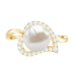 2.25 CT Freshwater Pearl and Diamond Heart Bypass Engagement Ring