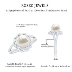 Split Shank Freshwater Pearl and Diamond Braided Statement Ring