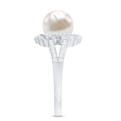 Split Shank Freshwater Pearl and Diamond Braided Statement Ring