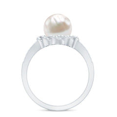 Split Shank Freshwater Pearl and Diamond Braided Statement Ring